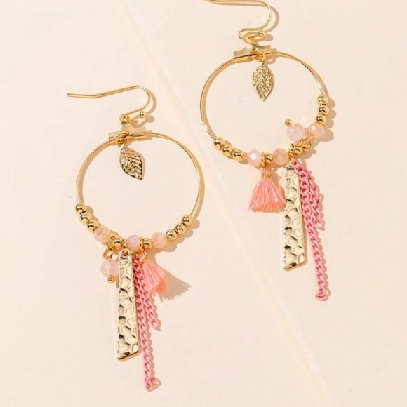 Gold Tone Tassel Bead Chain Earrings - Picture 2 of 8